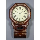 An early Victorian rosewood cased drop dial wall clock, the 12ins diameter painted metal dial with