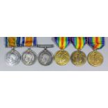 Three pairs of George V First World War medals comprising, British War Medals, and Victory Medals to