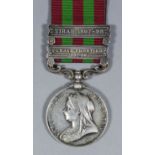 A Victoria India Medal dated 1895 bearing "Tirah Bar 1897-98" and "Punjab Frontier 1907-08"