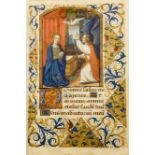 A 15th Century French (Paris) leaf from a book of "Hours" with illuminiation of the Annunciation and