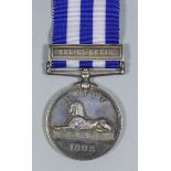 A Victoria 1882-1889 Egypt Medal bearing "Tel-Al-Kebir" clasp, to "Sergeant Smith, J. Gleaves"