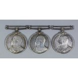 Three Edward VII Naval Long Service Good Conduct Medals , to "F. Broad, Petty Officer H.M.S.