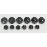 A set of six Elizabeth II silver buttons cast with the profile bust of Napoleon, 20mm diameter,