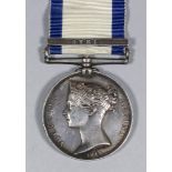 A Victoria Naval General Service Medal dated 1848 with "Syria" clasp to "Gunner Robert Harris"