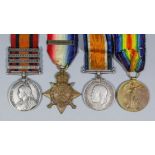 A group of four medals comprising Victoria Queens South Africa Medal with South Africa, Laings
