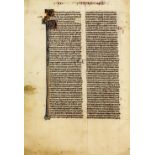 An early 13th Century English (Oxford) single leaf from an illuminated bible with forty-nine lines