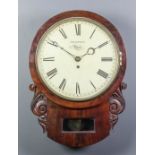 An early 19th Century mahogany cased drop dial wall clock by Smallpage of York, the 12ins diameter