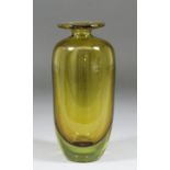 A mid 20th Century Lindzhammar Swedish glass vase designed by Gunnar Ander, of honey tint, signed