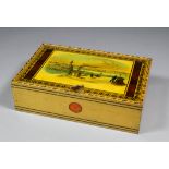 A Victorian painted as rosewood and Tunbridge ware rectangular box, the lid with coloured print