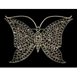 A modern gold coloured metal mounted all garnet set butterfly pattern brooch, 80mm x 55mm overall (