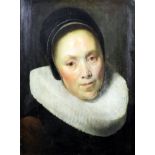 Dutch School (17th Century) - Oil painting - Shoulder length portrait of a lady in cap and white