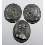 A pair of Italian pewter oval relief plaques of Raphael and Fornarina, and Dante and Beatrice,