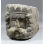 A Medieval or later sandstone corbel modelled as a crowned king's head, the head sporting full