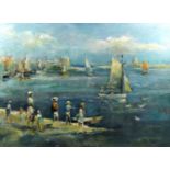 *** Michael D'Aguilar (1924-2011) - Oil painting - "L'Embarquement", 22.25ins x 30ins, signed, in