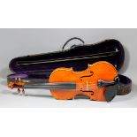 A French full size violin with two piece back (back measuring excluding button 14ins - 23.5ins