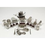 A Dutch silver "Toy" modelled in the form of a three masted galleon, on wirework stand, 4.5ins