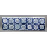 Fourteen rare 18th Century English blue and white Delft biblical tiles with powder blue borders, the