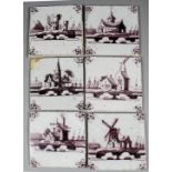 A quantity of mixed Dutch Delft 18th and 19th Century manganese and blue and white tiles, various (