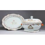 An 18th Century Chinese Armorial polychrome enamelled porcelain tureen and cover, the cover with