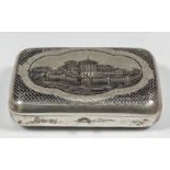 A 19th Century Russian silver and niello work rectangular cigar box with rounded sides, the lid