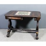 A William IV rosewood rectangular library table, the top inset with a chessboard inlaid in various