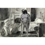 ARR. Edward Ardizzone (1900-1979) - Monochrome wash drawing - "Bedroom Scene", 7.25 x 10.75ins,