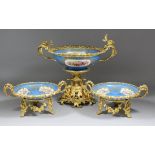 A mid 19th Century Sevres porcelain and gilt metal mounted two-handled tazza painted with flowers in