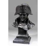 A modern bronze bust of Napoleon Bonaparte on polished marble base, signed "Le Comte", 13.75ins