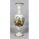 A 19th Century Bohemian white opaque glass vase decorated in gilt, the ovoid body painted with