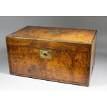 A 19th Century burr walnut, brass inlaid and coromandel wood rectangular writing box, fitted