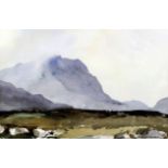 Edward Wesson (1910-1983) - Watercolour - Mountainous landscape with moorland, 12.5ins x 19.25ins,