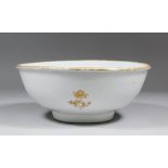 A late 18th Century Chinese porcelain bowl (for a wash stand), the exterior decorated in gilt with