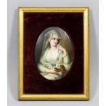 A late 19th Century Continental porcelain plaque painted with a "Vestal" after Angelica Kauffman,