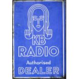 A 1920s K.B. enamel double sided advertising sign - "K.B. Radio Authorised Dealer", 19.5ins x 13ins