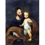 Manner of Murillo (1618-1682) - Oil painting - Portrait of Joseph and the Infant Jesus, canvas 34ins