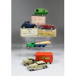 A small collection of Triang Minic tinplate toy vehicles, including - Articulated truck with trailor