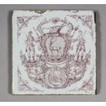 An 18th Century English Sadler & Green copper printed tile with "The Society of Bucks" in lilac,5ins