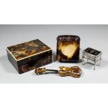 A late 19th/early 20th Century tortoise-shell and silver pique work rectangular pocket watch