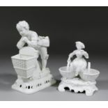 A 19th Century Meissen white porcelain double sweetmeat dish modelled as a young girl in 18th