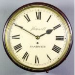 An early 19th Century mahogany cased dial wall clock by Vennall of Sandwich, the 12ins diameter