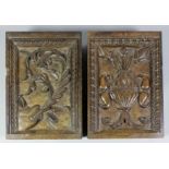 Four 16th Century walnut blocks carved with beasts - one with foliage sprouting from its mouth, a