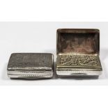 Two William IV silver rectangular vinaigrettes, each with lid and base engraved with leaf and floral