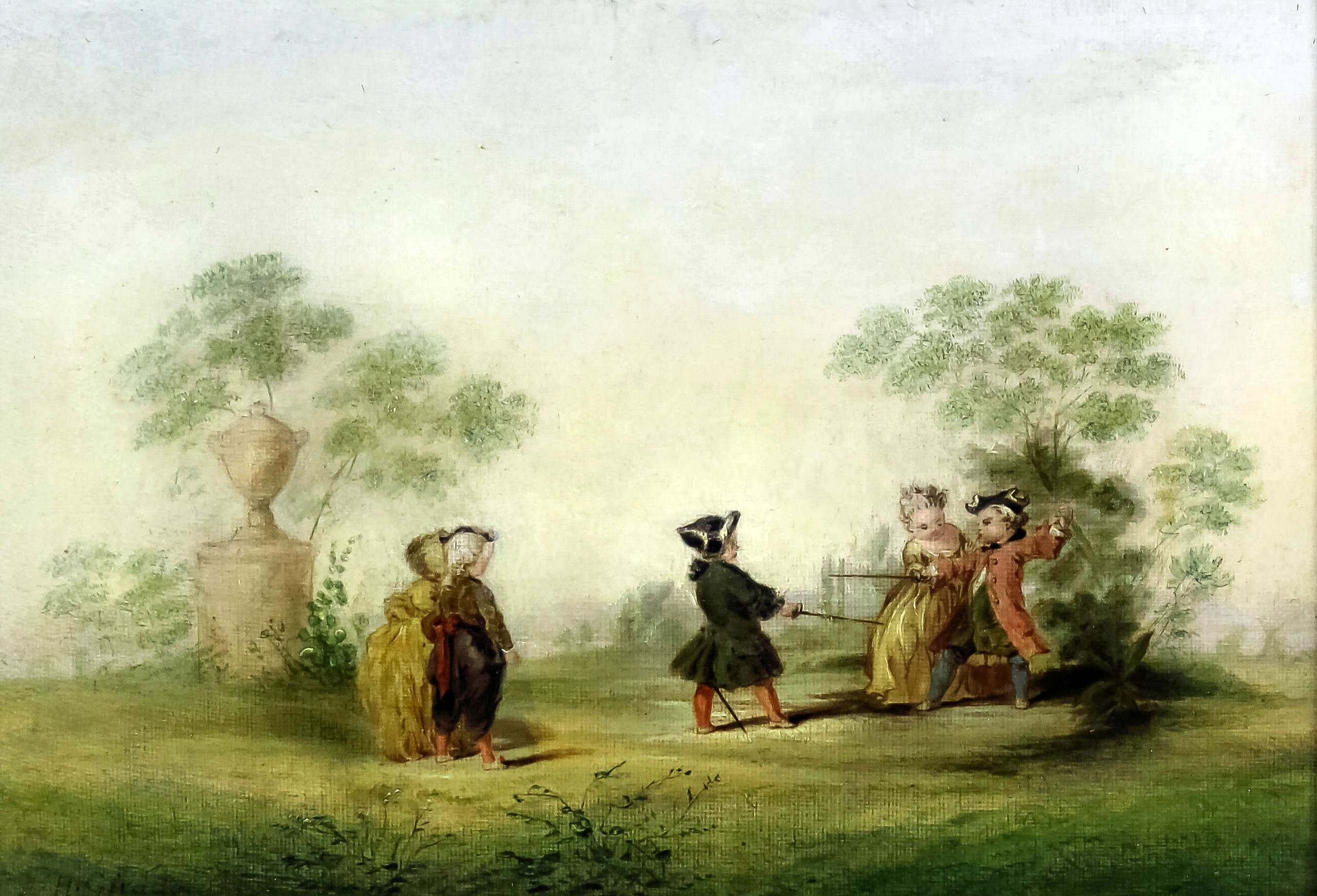 G.H. Giradot (19th Century) - Pair of oil paintings - Children in 18th Century dress at play in - Image 2 of 2