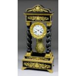 A 19th Century French ebonised and gilt metal mounted mantel clock of "Empire" design, the 3.5ins