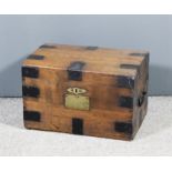 A Victorian metal bound oak plate chest with brass panel to front, engraved "Dartford Church" with