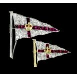 A silvery coloured metal mounted ruby, diamond and enamel set Royal Yacht Club Ensign Pennant