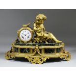 A mid 19th Century French ormolu and green veined marble mounted mantel clock by Japy Freres, No.