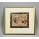 20th Century Indian School - Watercolour on silk - Miniature of five male figures, three kneeling