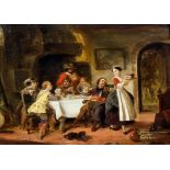 Petrus Van Wijngaerdt (1816-1893) - Oil painting - Male revellers in an inn interior in 17th Century