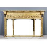 A 19th Century gilt framed overmantel mirror, the moulded cornice with ball ornament above frieze,